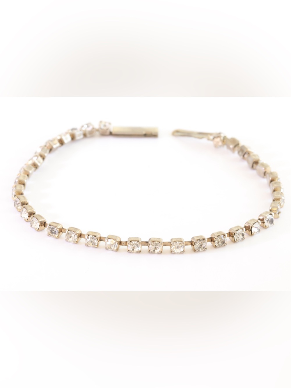Vintage 1950s–1960s Rhinestone Bracelet 7.5” Square Cut Crystal Mid-Century